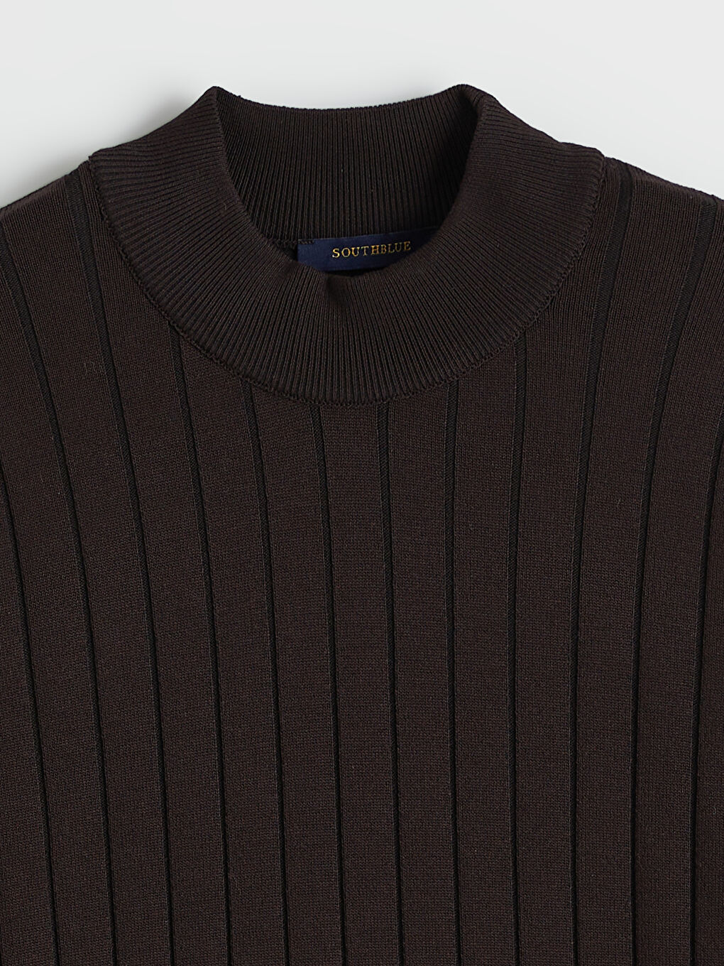 Kahverengi Yarım Balıkçı Yaka Çizgili Erkek Triko Kazak-5