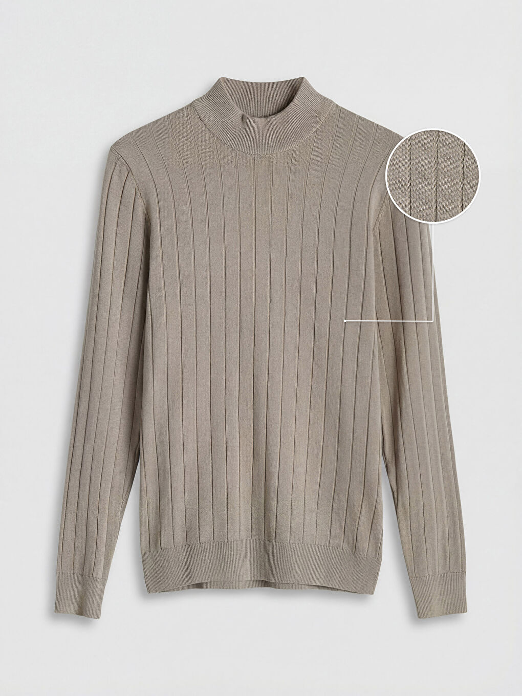 Bej Yarım Balıkçı Yaka Çizgili Erkek Triko Kazak