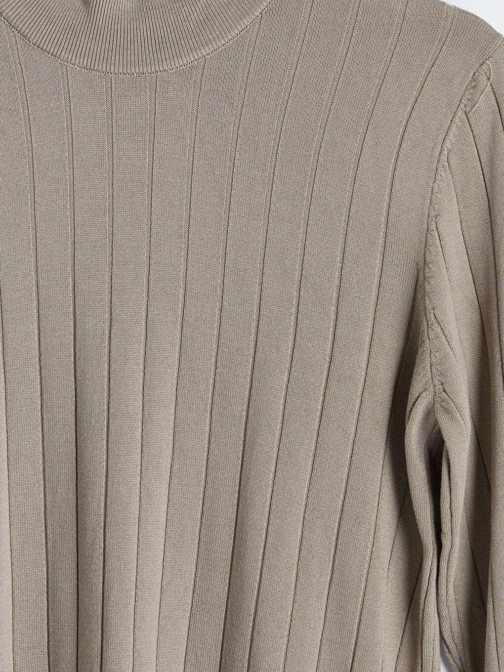 Bej Yarım Balıkçı Yaka Çizgili Erkek Triko Kazak-2