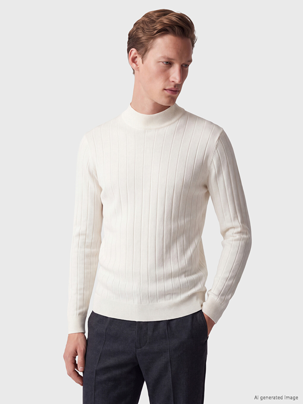 Beyaz Balıkçı Yaka Regular Fit Erkek Triko Kazak-1