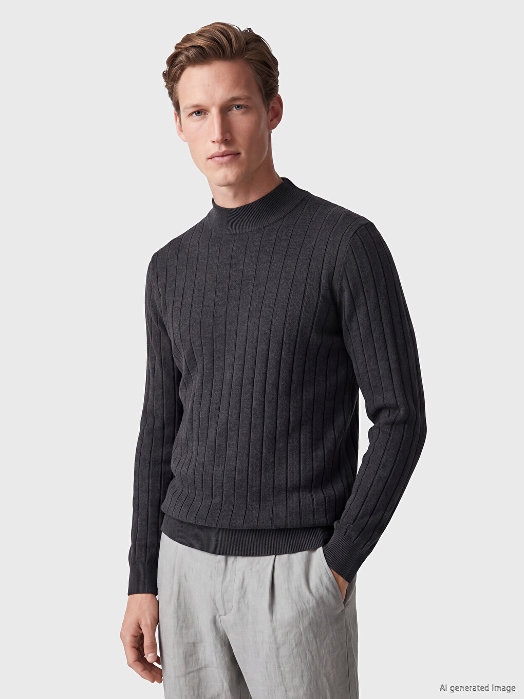 Turtleneck Ribbed Men's Knitwear Sweater