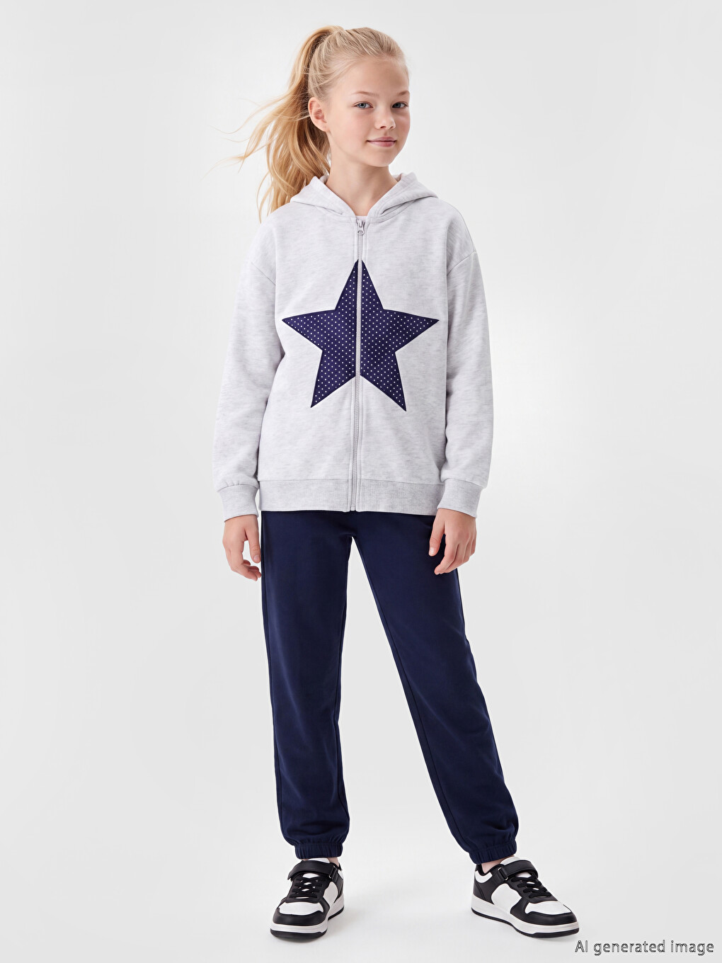 Lacivert Regular Fit Kız Çocuk Jogger Eşofman Altı