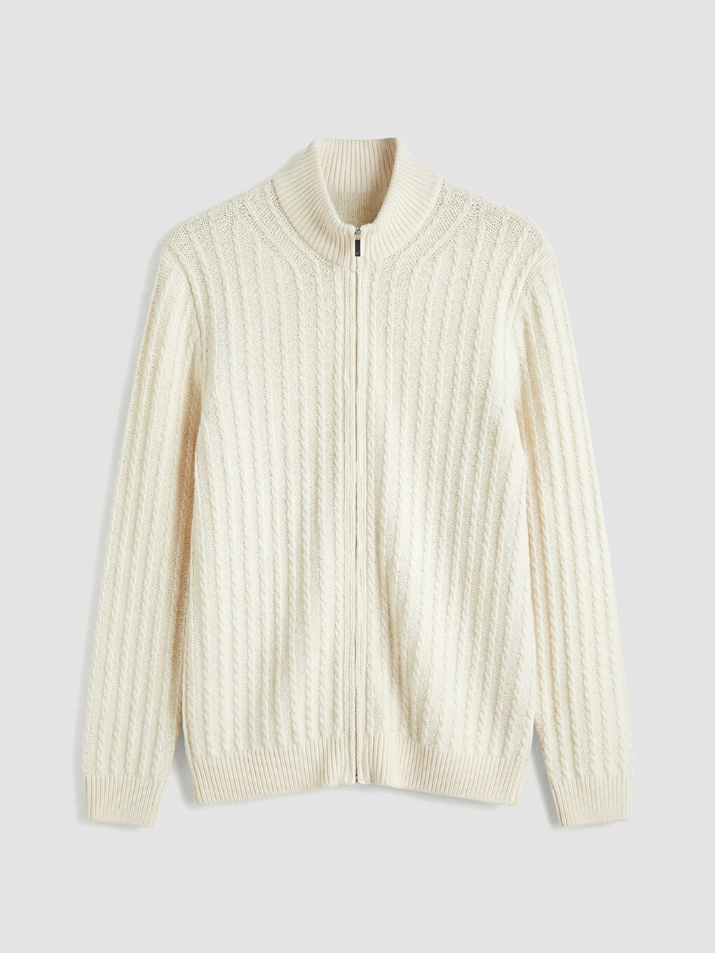 Ekru Standart Kalıp Dik Yaka Erkek Triko Hırka-4