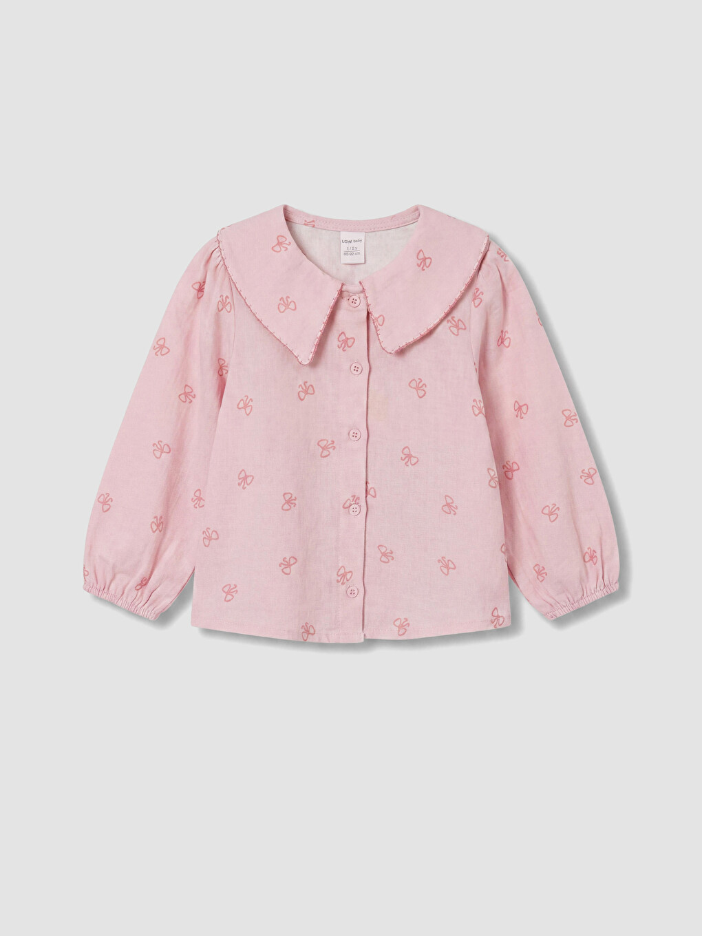 Pembe Bebe Yaka Fiyonk Desenli Kız Bebek Gömlek