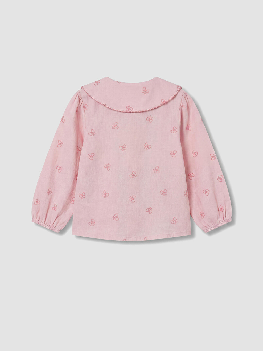 Pembe Bebe Yaka Fiyonk Desenli Kız Bebek Gömlek-1