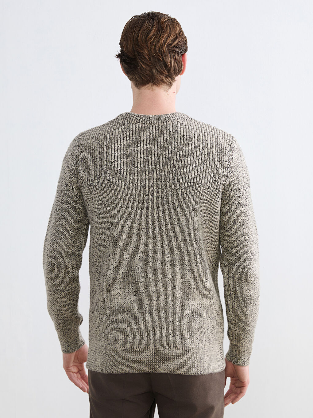 Bej Bisiklet Yaka Regular Fit Erkek Triko Kazak-3