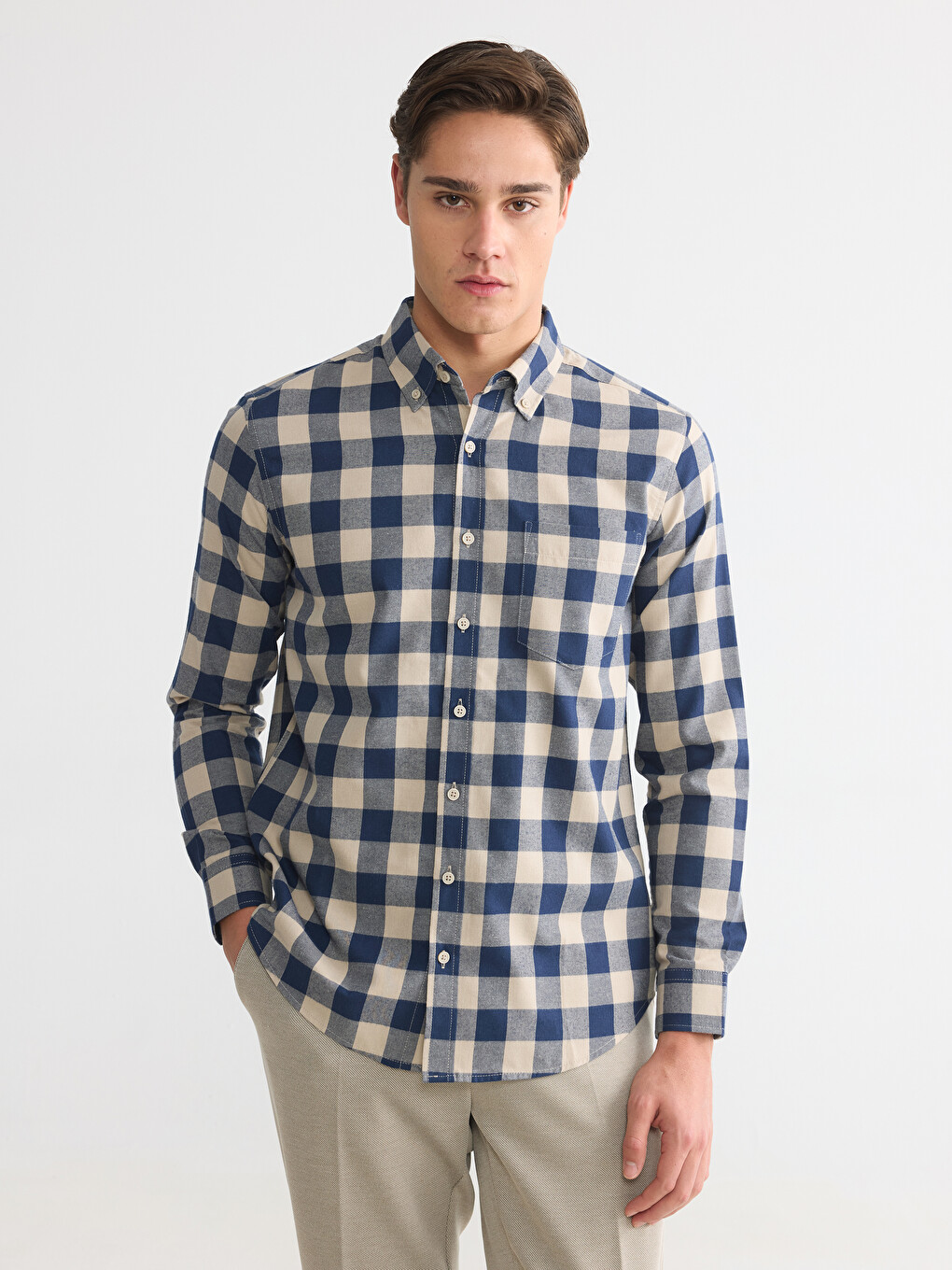 Regular Fit Ekose Gabardin Erkek Gömlek