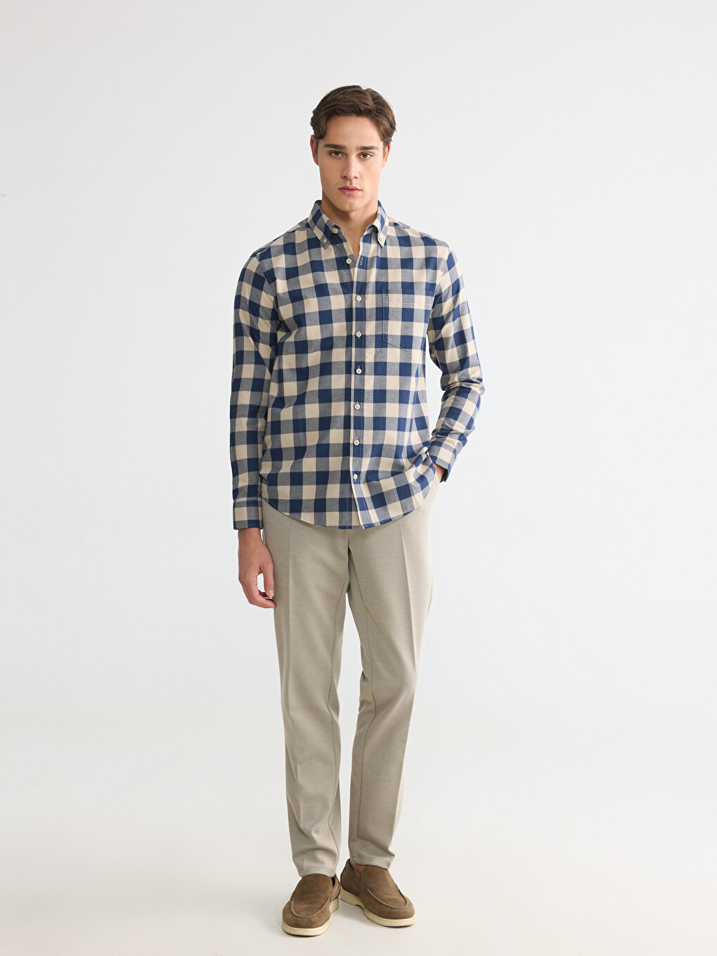 Regular Fit Ekose Gabardin Erkek Gömlek-1