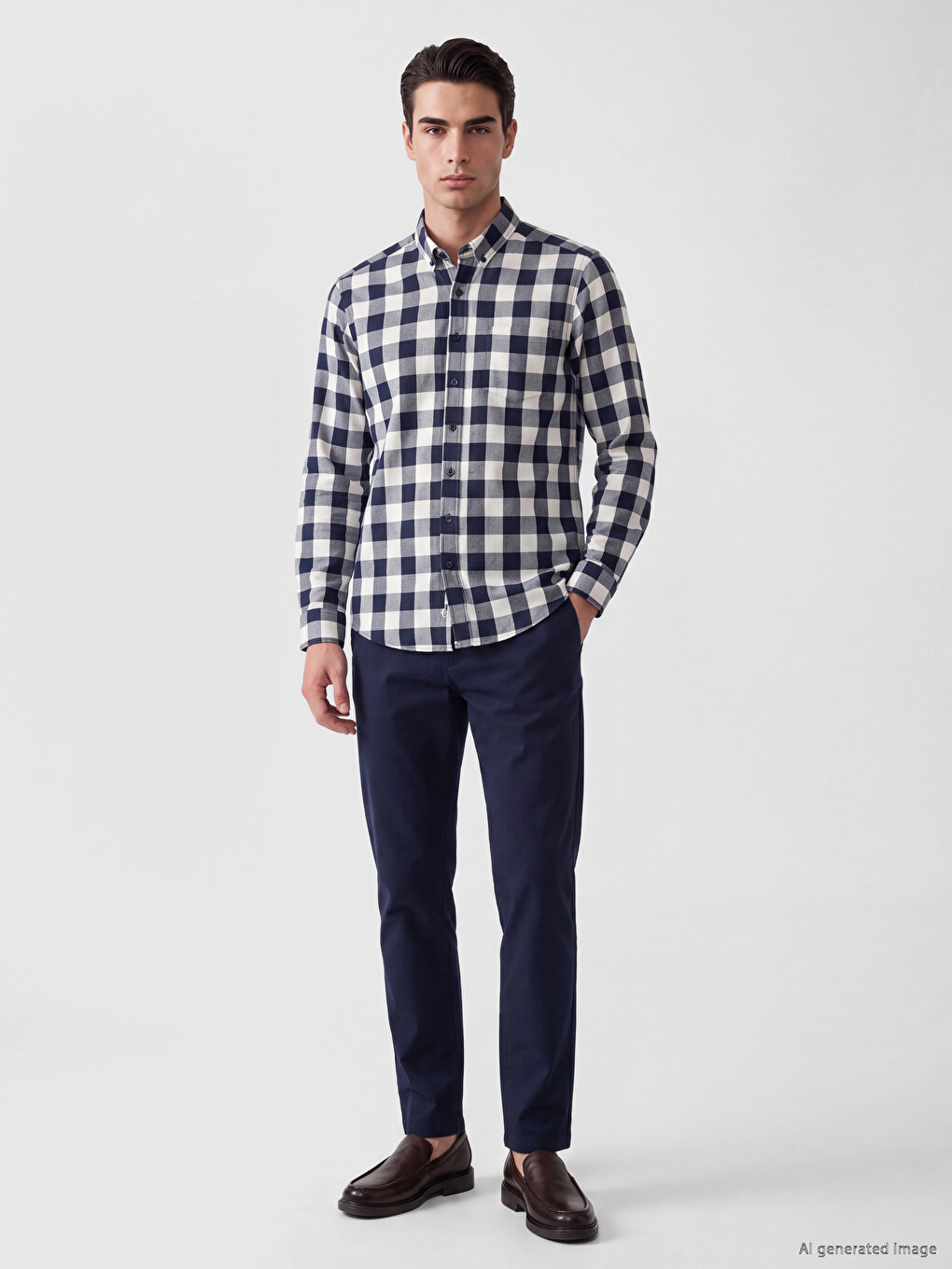 Ekru Regular Fit Ekose Gabardin Erkek Gömlek-1