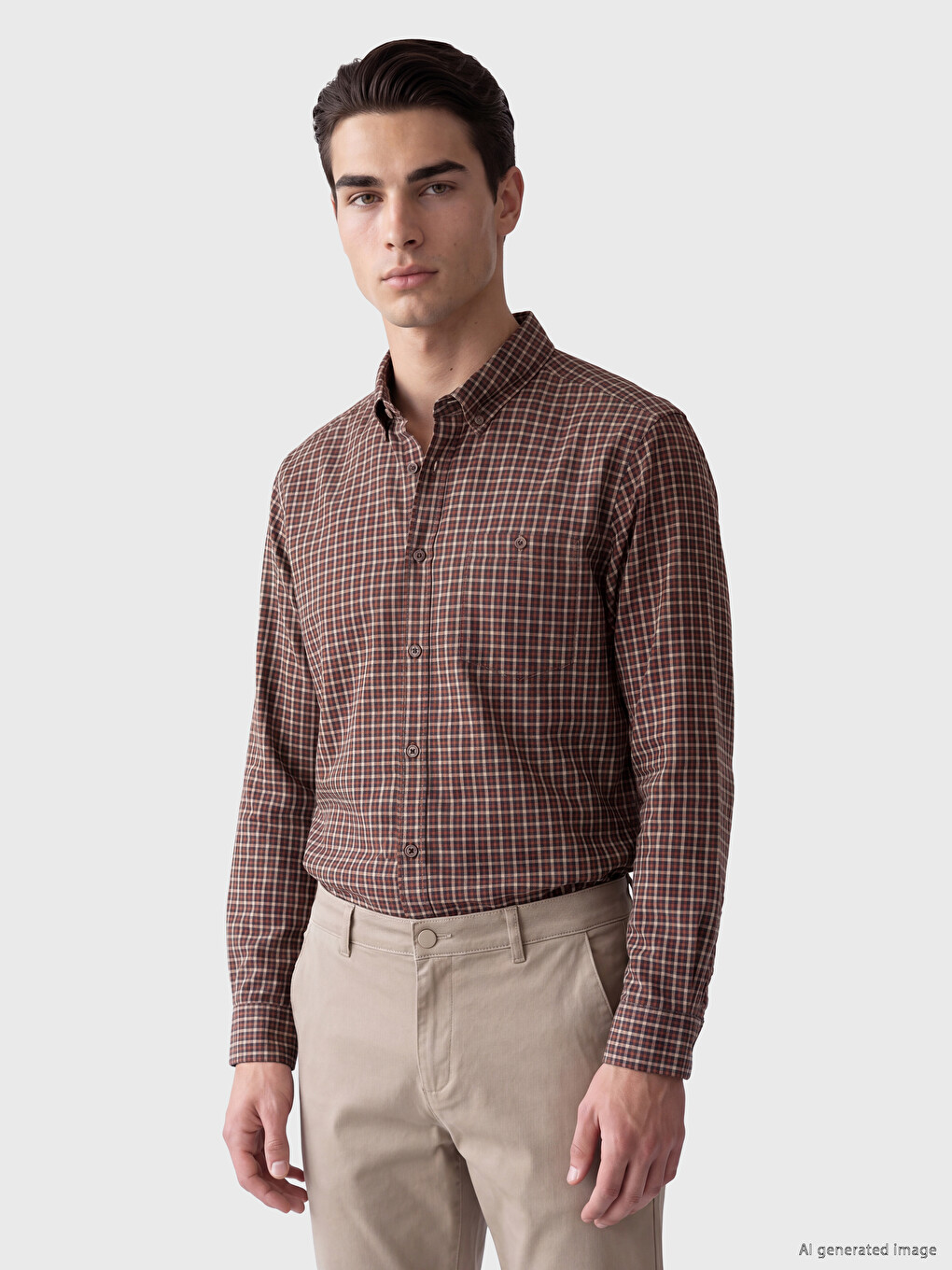 Chemise Homme En Sergé À Carreaux Coupe Régulière-1
