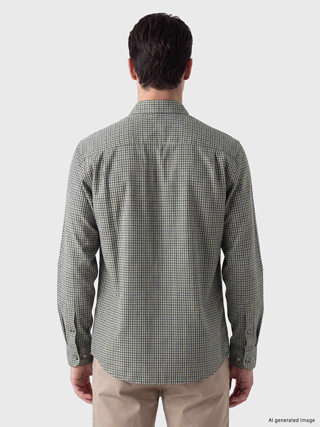 Yeşil Regular Fit Ekose Gabardin Erkek Gömlek-2