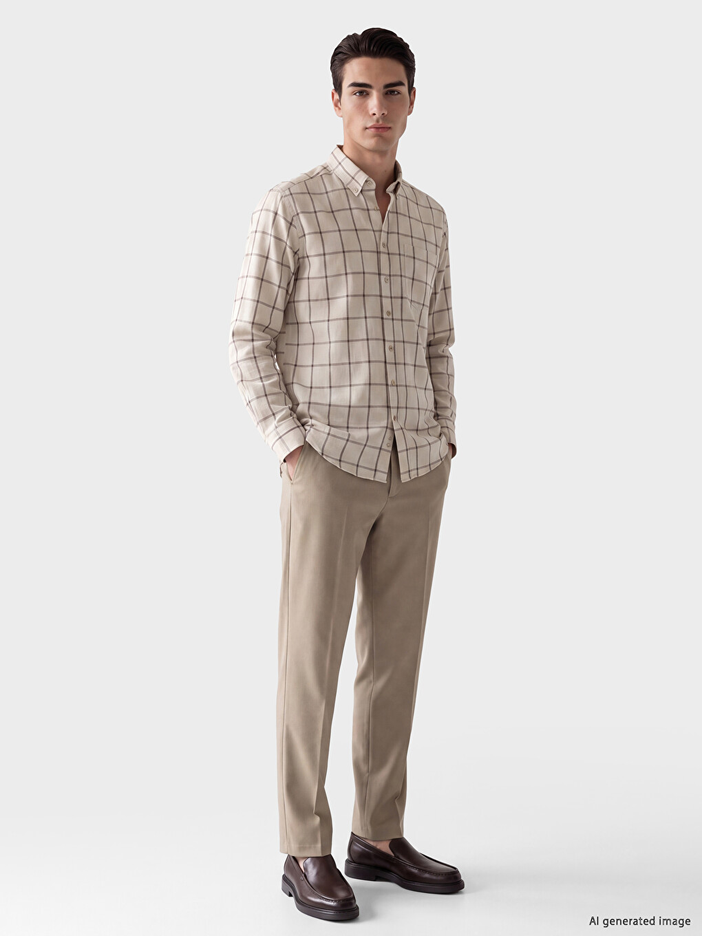 Regular Fit Plaid Herringbone Men's Shirt-1