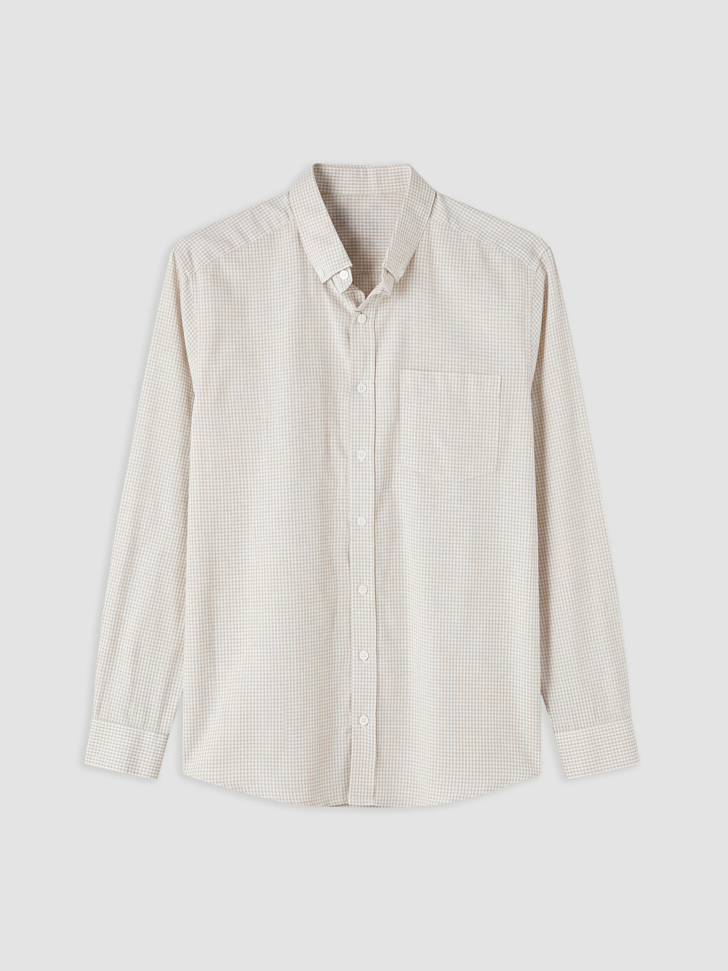 Bej Regular Fit Ekose Poplin Erkek Gömlek-3