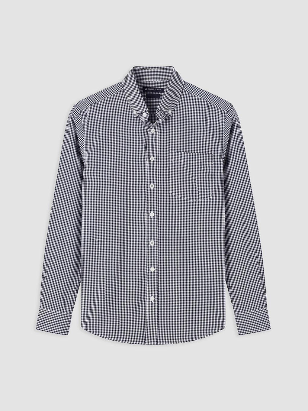Lacivert Regular Fit Ekose Poplin Erkek Gömlek-3