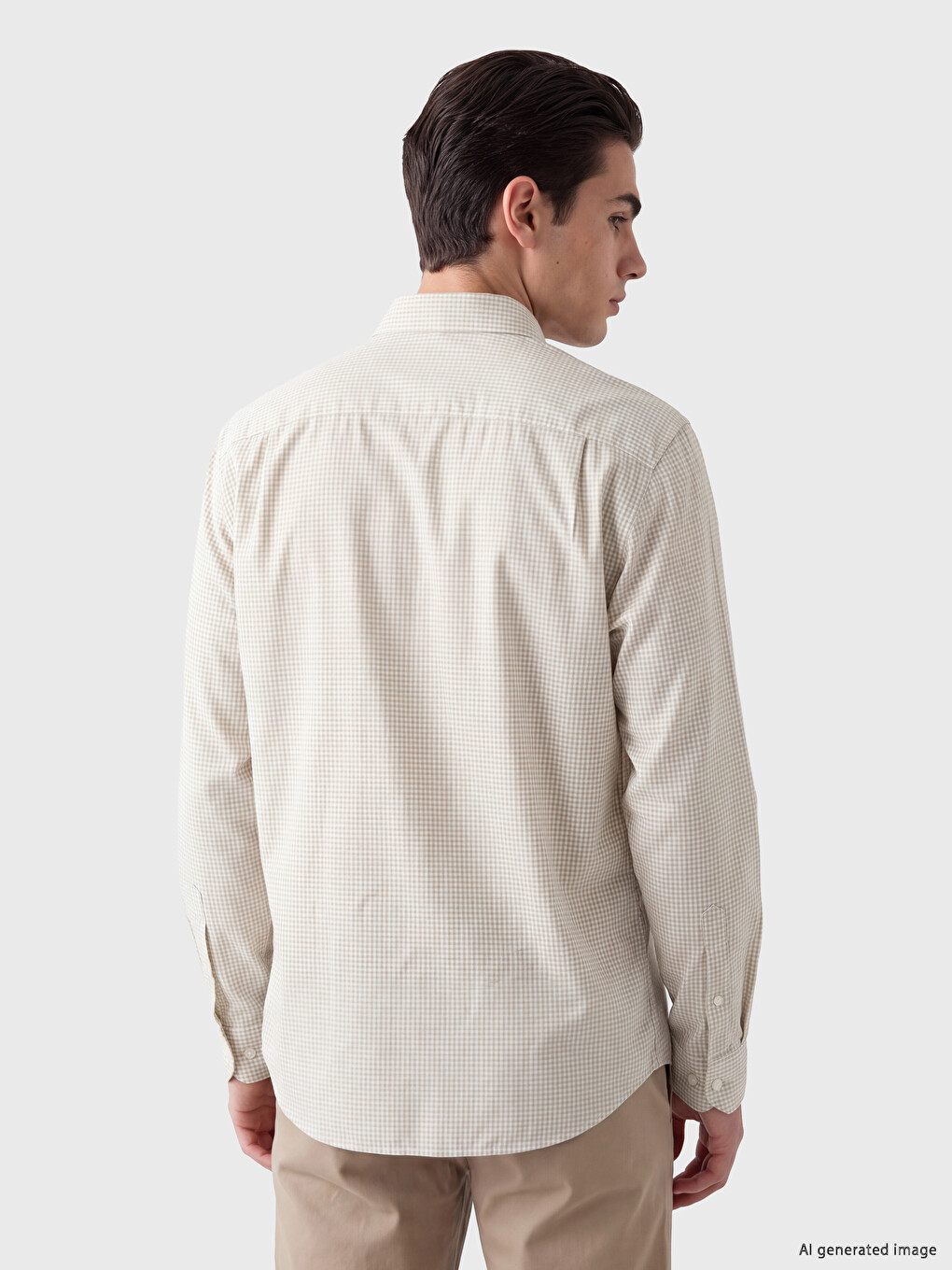 Bej Regular Fit Ekose Poplin Erkek Gömlek-2