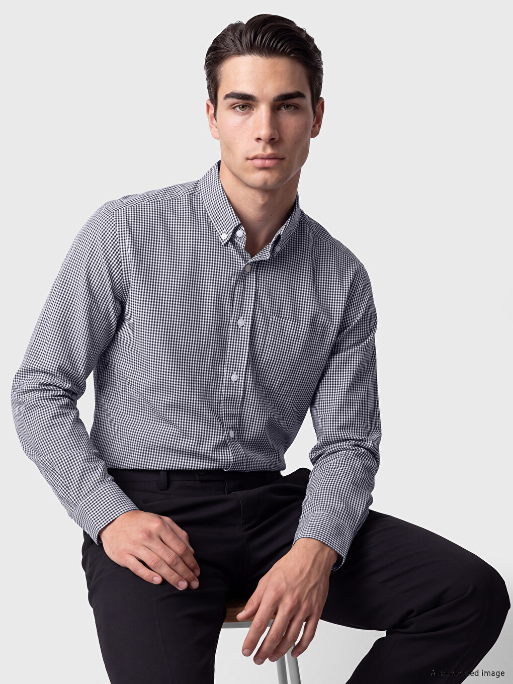 Lacivert Regular Fit Ekose Poplin Erkek Gömlek