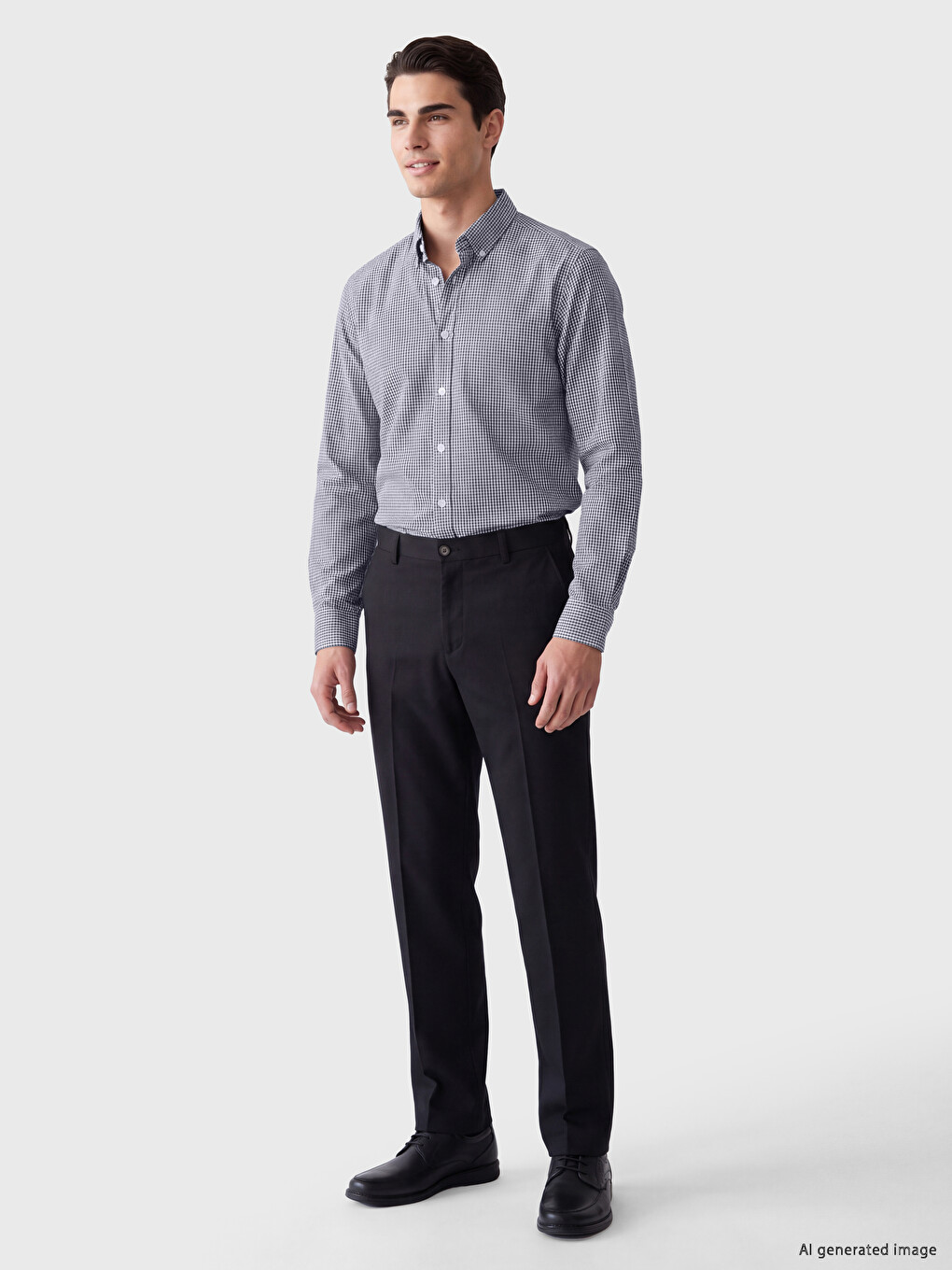 Lacivert Regular Fit Ekose Poplin Erkek Gömlek-1