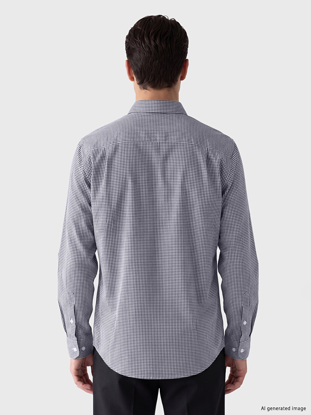 Lacivert Regular Fit Ekose Poplin Erkek Gömlek-2