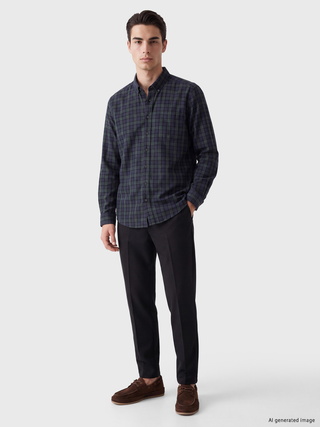 Yeşil Regular Fit Ekose Erkek Gömlek-1