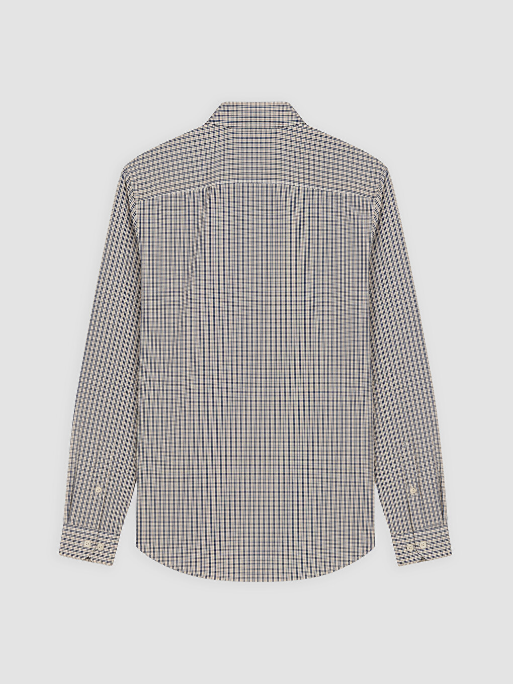 Bej Regular Fit Ekose Poplin Erkek Gömlek-4