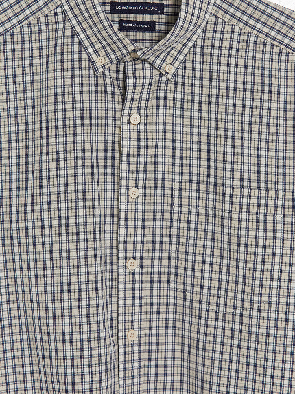 Bej Regular Fit Ekose Poplin Erkek Gömlek-5