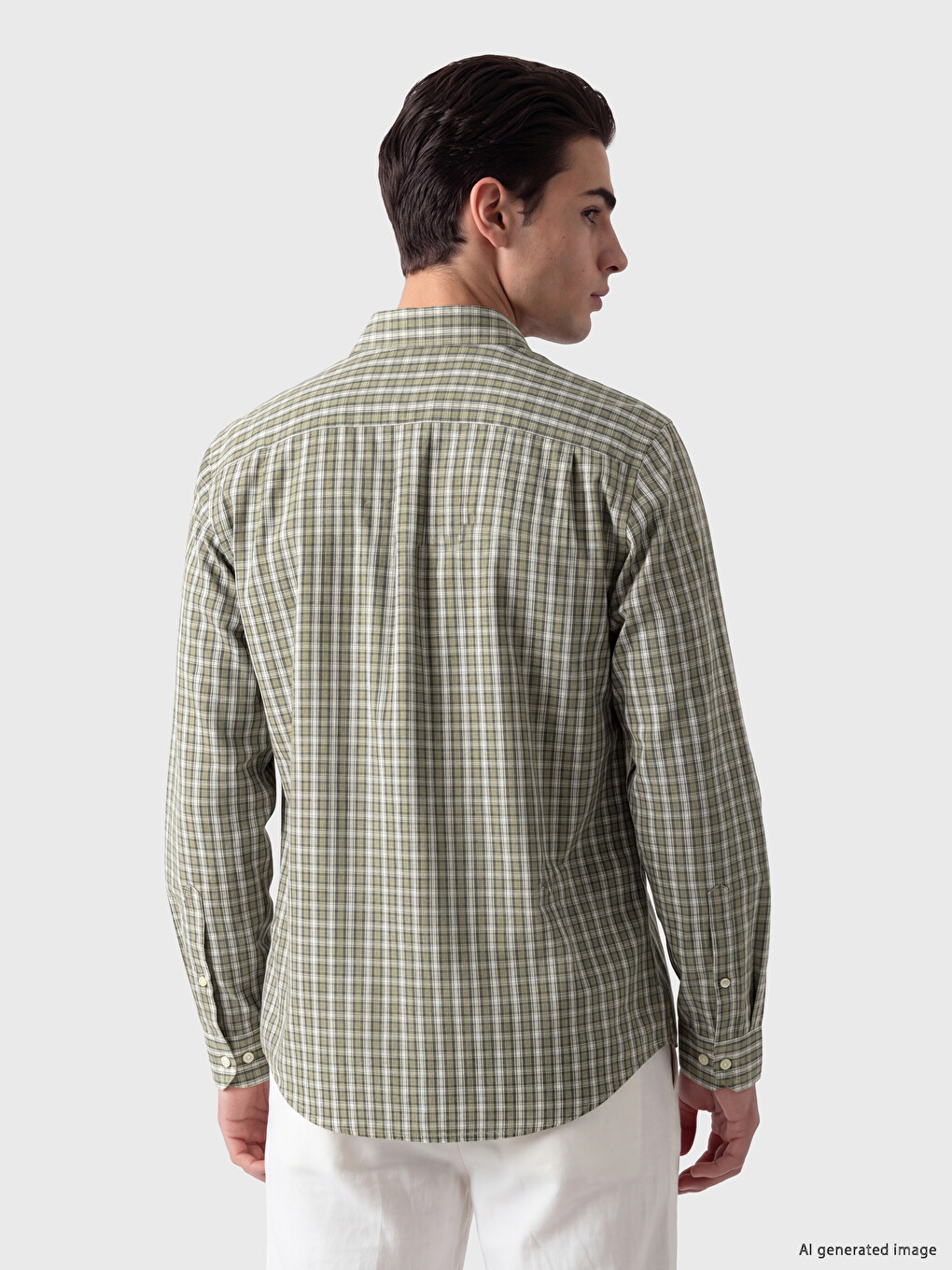 Yeşil Regular Fit Ekose Poplin Erkek Gömlek-2