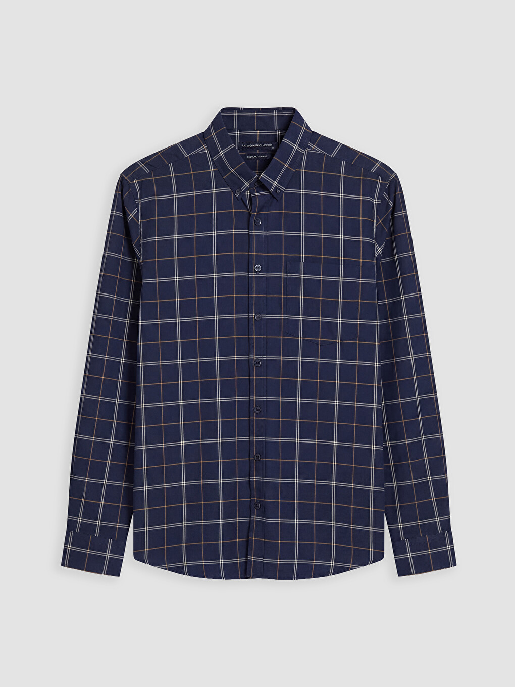 Lacivert Regular Fit Ekose Oxford Erkek Gömlek-3
