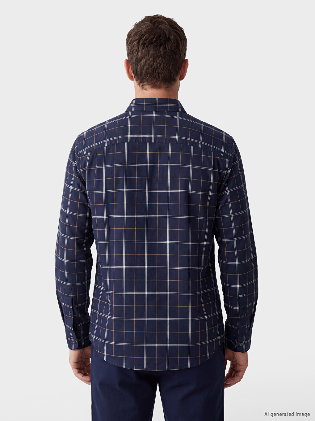 Lacivert Regular Fit Ekose Oxford Erkek Gömlek-2
