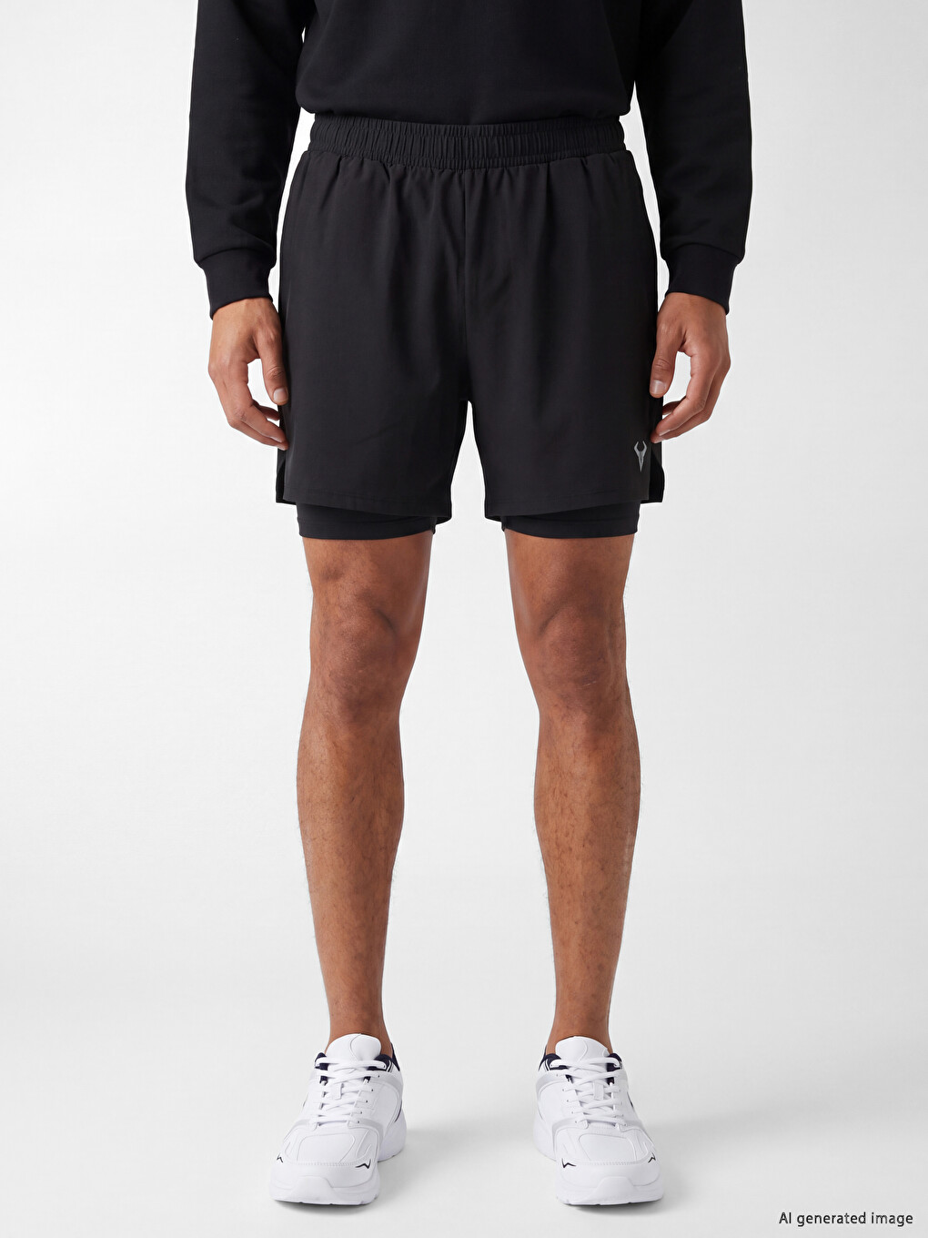 Siyah Regular Fit Erkek Taytlı Şort-1