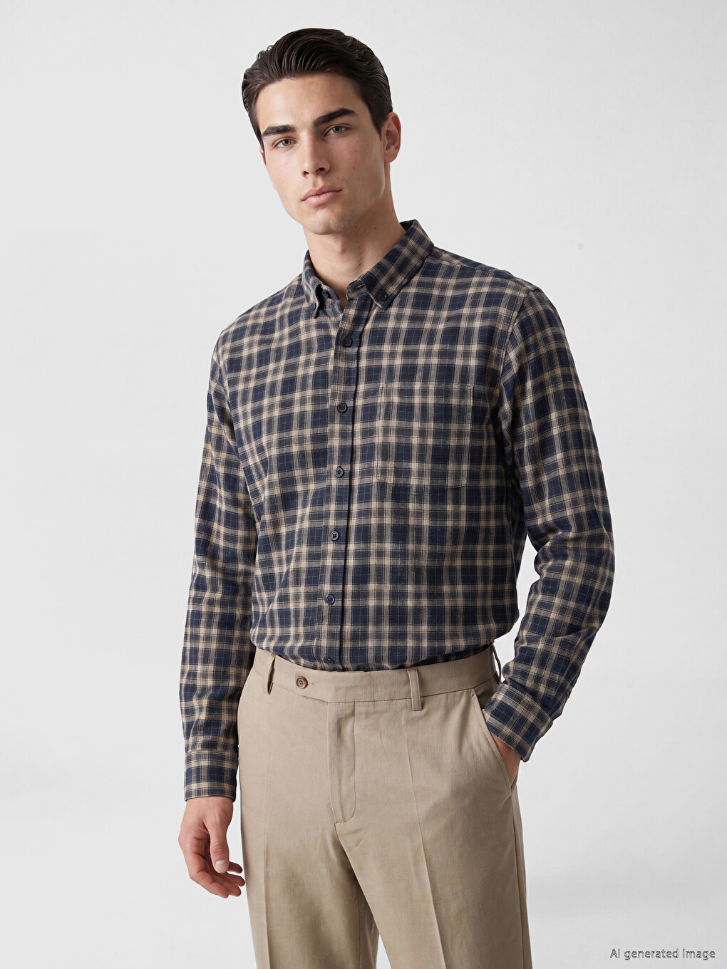Standard Fit Plaid Gabardine Men's Shirt