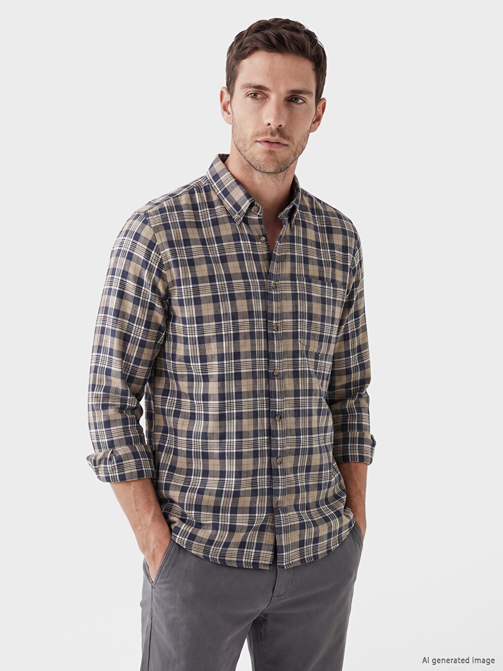 Regular Fit Plaid Twill Men's Shirt