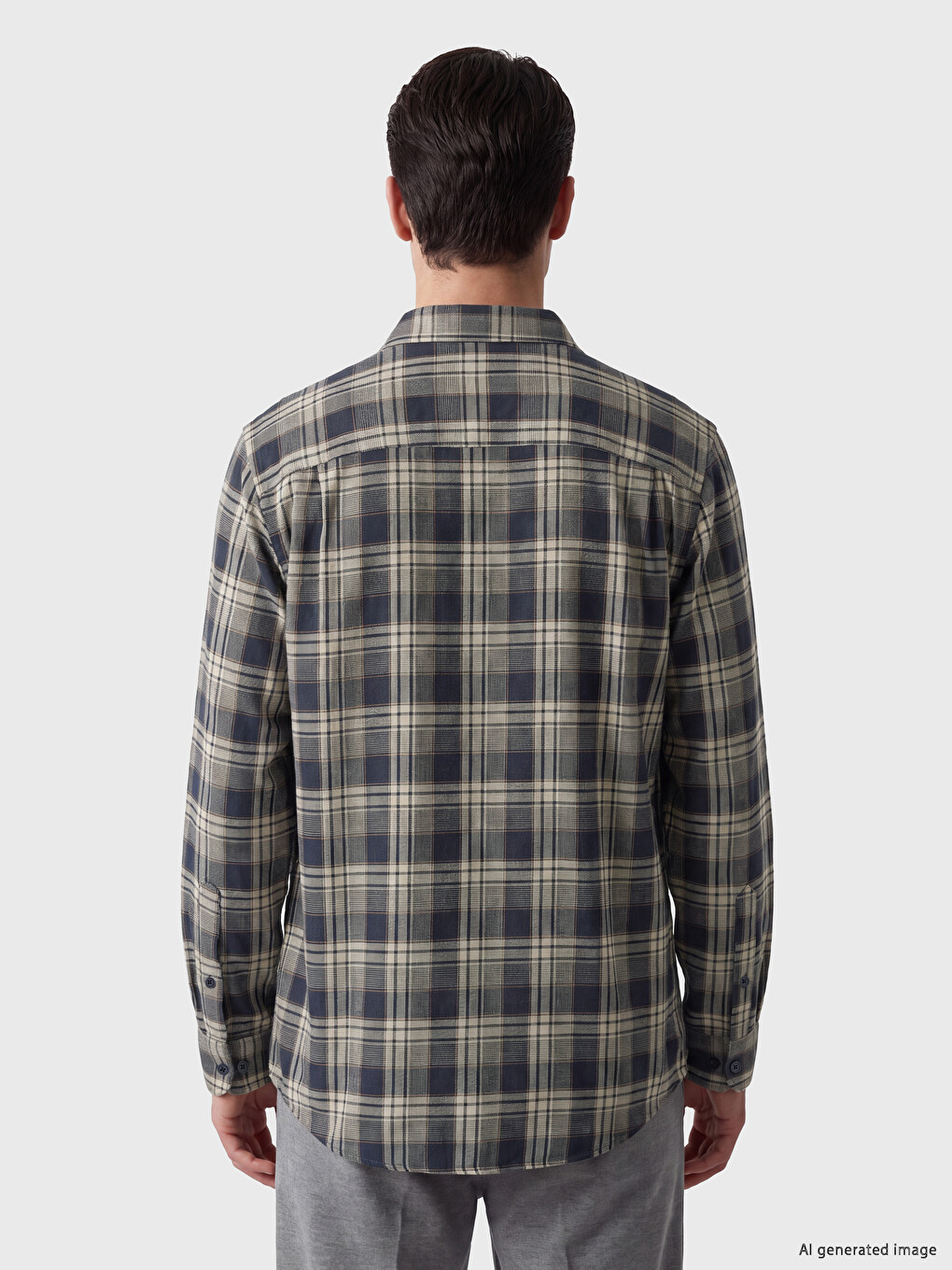 Bej Regular Fit Ekose Gabardin Erkek Gömlek-2