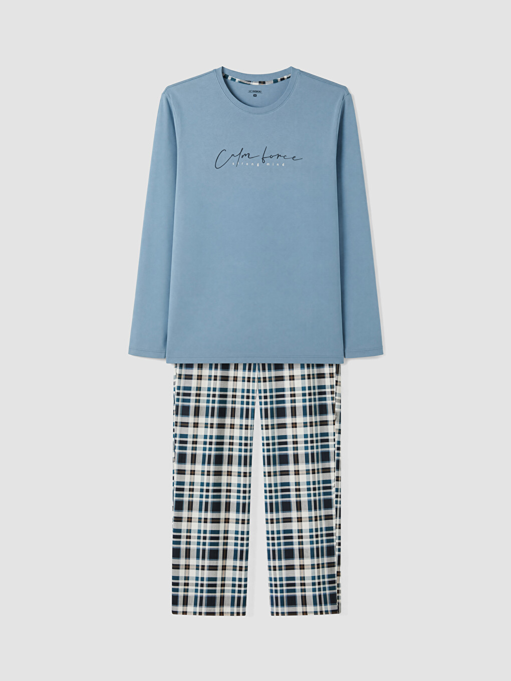 Lacivert Regular Fit Ekose Erkek Pijama Takımı-4