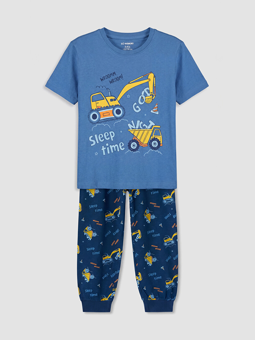 Mavi Bisiklet Yaka Baskılı Erkek Çocuk Pijama Takım