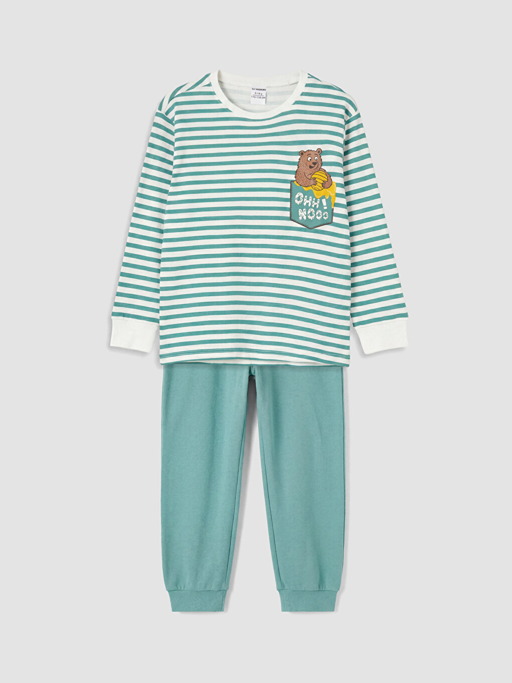 Ekru Bisiklet Yaka Baskılı Erkek Çocuk Pijama Takım-1