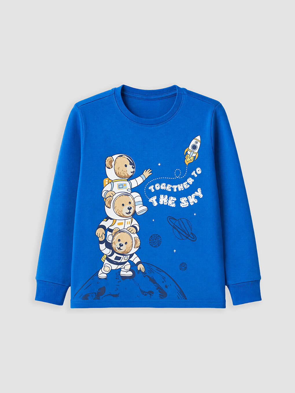 Mavi Bisiklet Yaka Baskılı Erkek Çocuk Pijama Takım-1