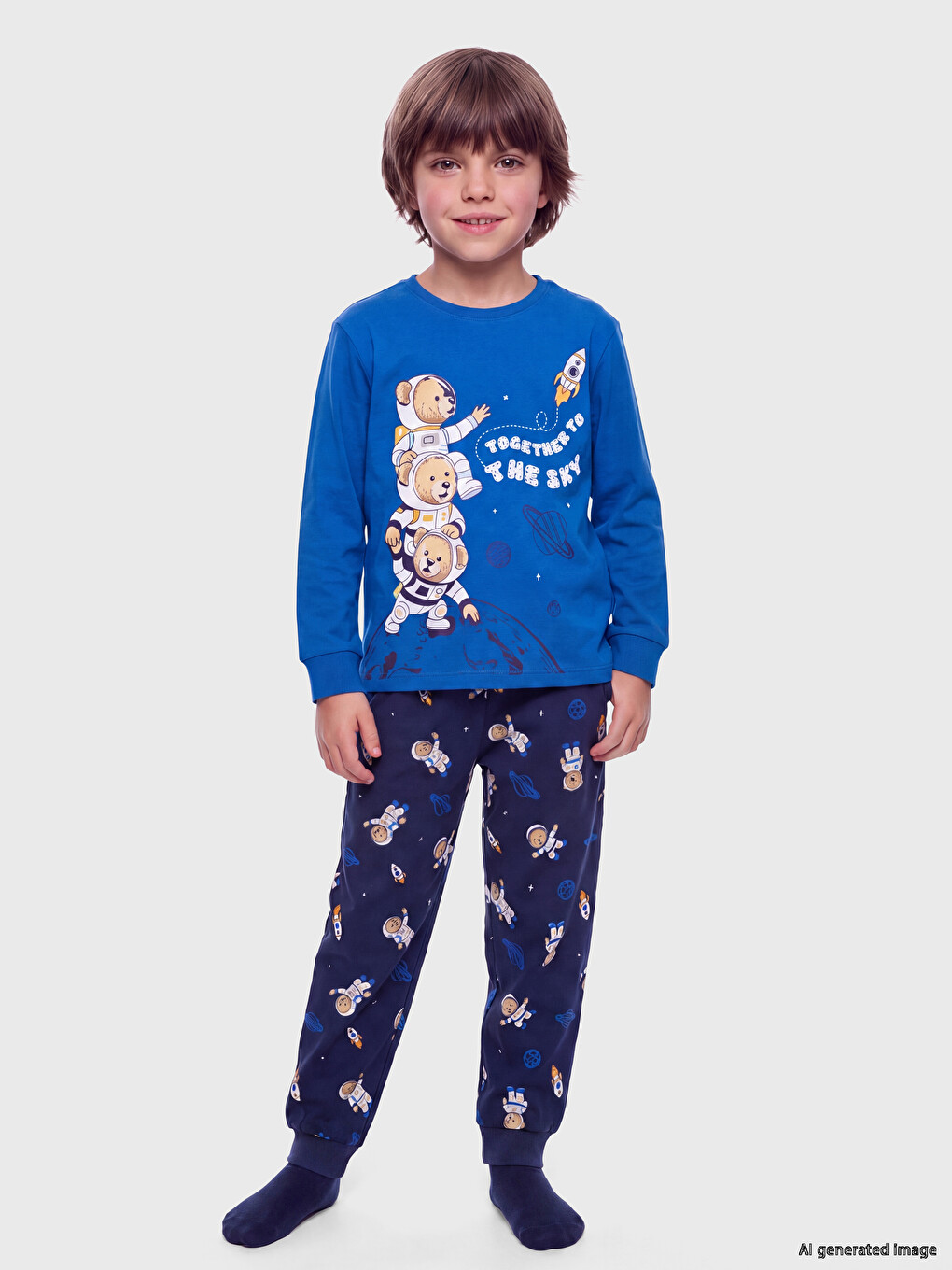 Crew Neck Printed Boys' Pyjamas Set