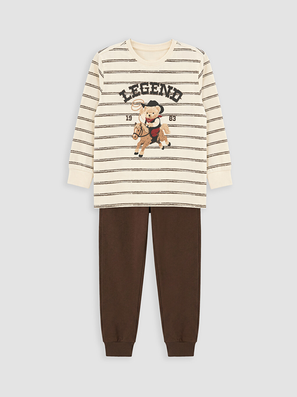 Ekru Bisiklet Yaka Baskılı Erkek Çocuk Pijama Takımı