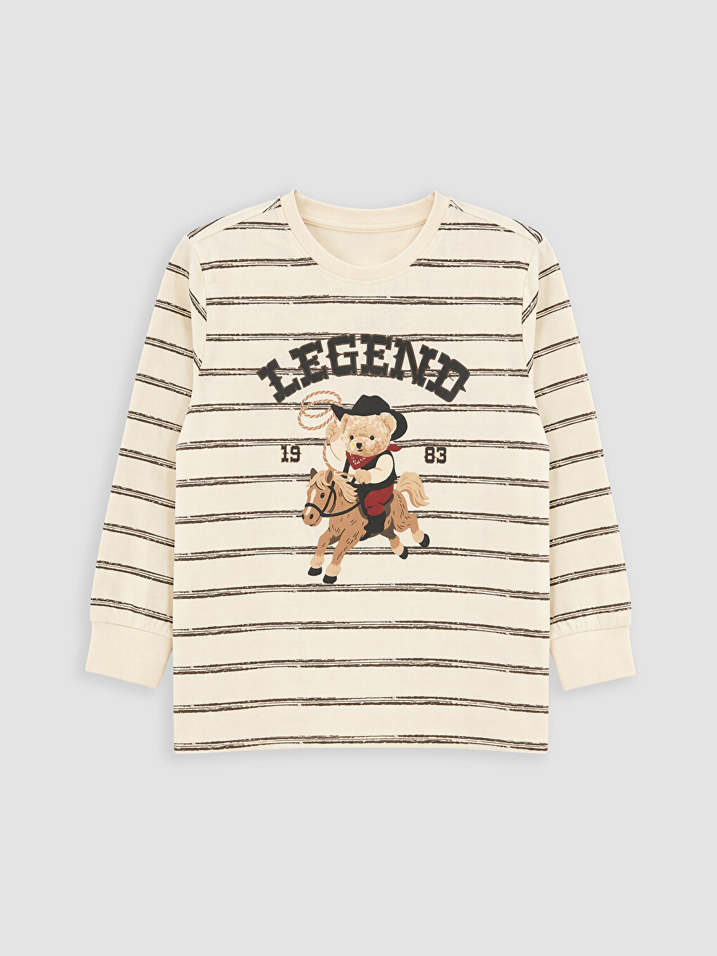 Ekru Bisiklet Yaka Baskılı Erkek Çocuk Pijama Takımı-1