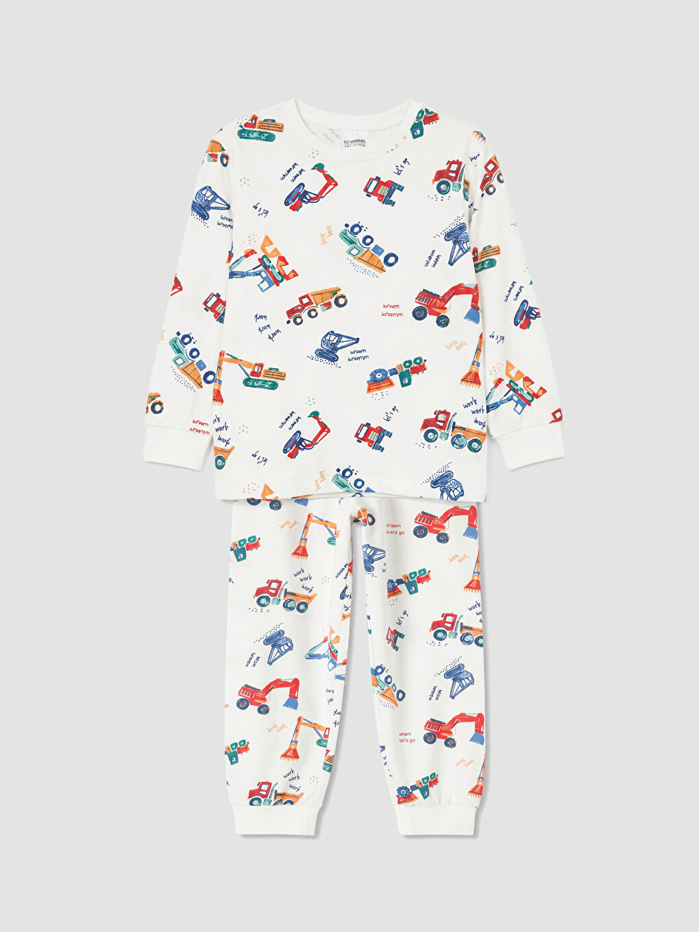 Ekru Bisiklet Yaka Baskılı Erkek Çocuk Pijama Takım