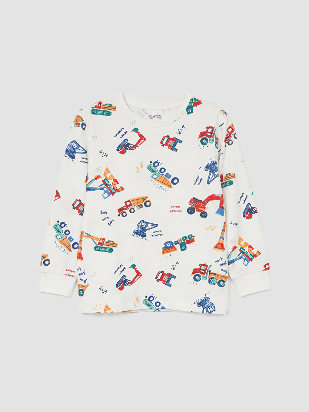 Ekru Bisiklet Yaka Baskılı Erkek Çocuk Pijama Takım-1