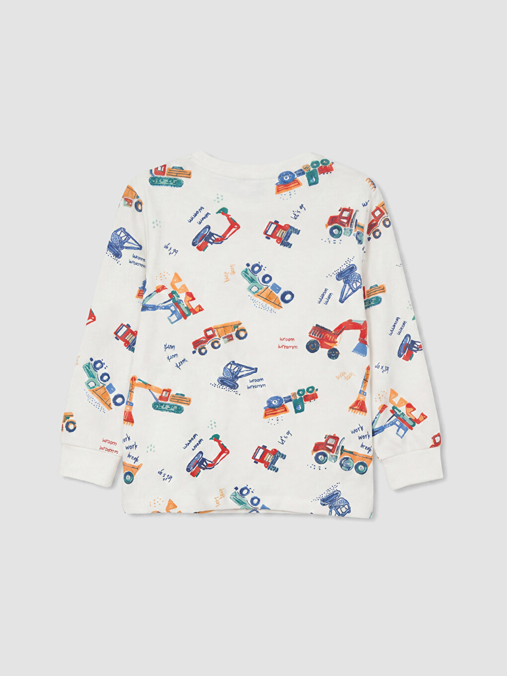 Ekru Bisiklet Yaka Baskılı Erkek Çocuk Pijama Takım-3