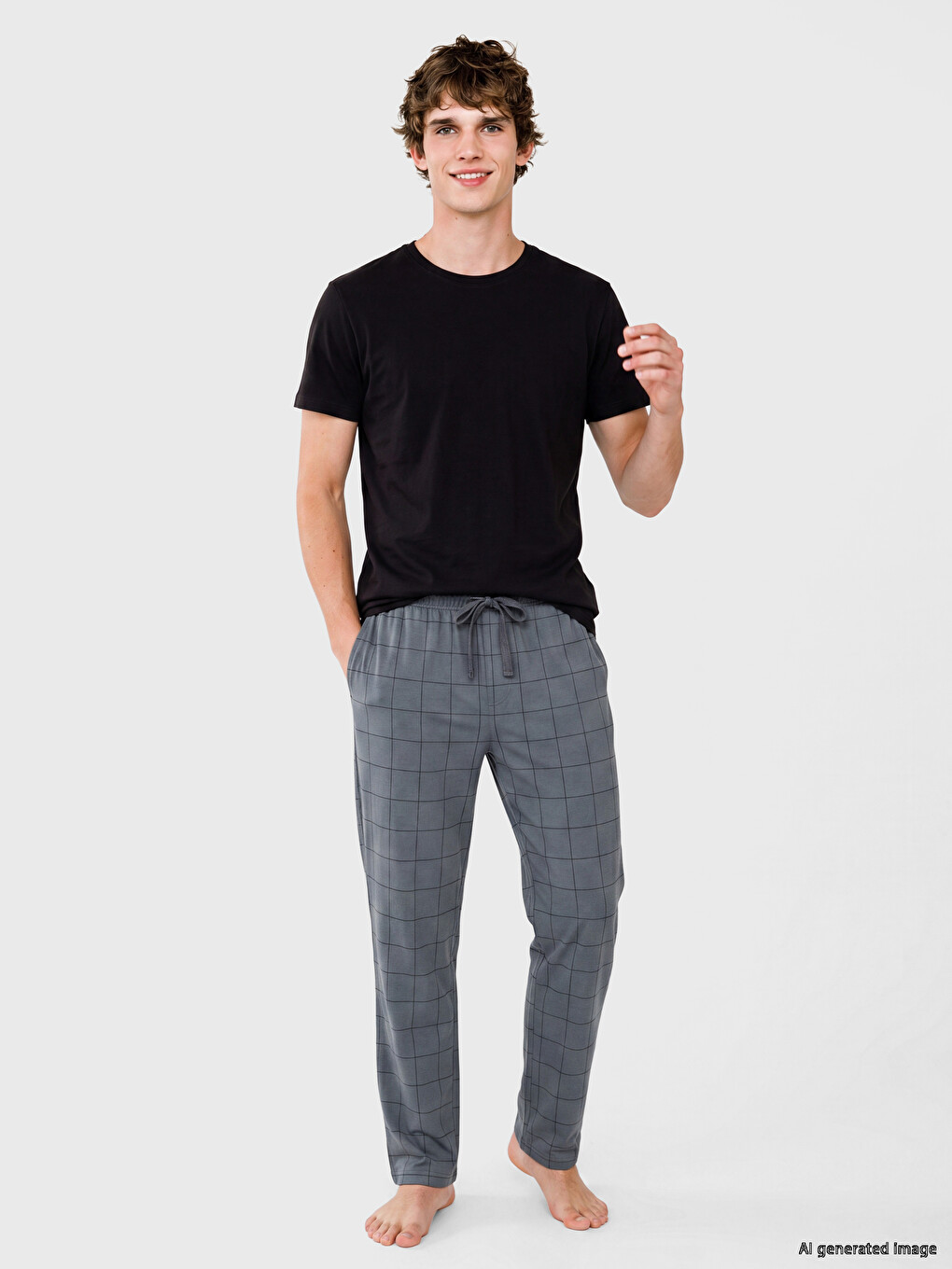 Antrasit Regular Fit Ekose Erkek Pijama Alt-1