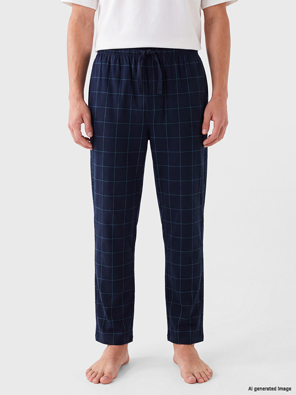 Lacivert Regular Fit Ekose Erkek Pijama Alt