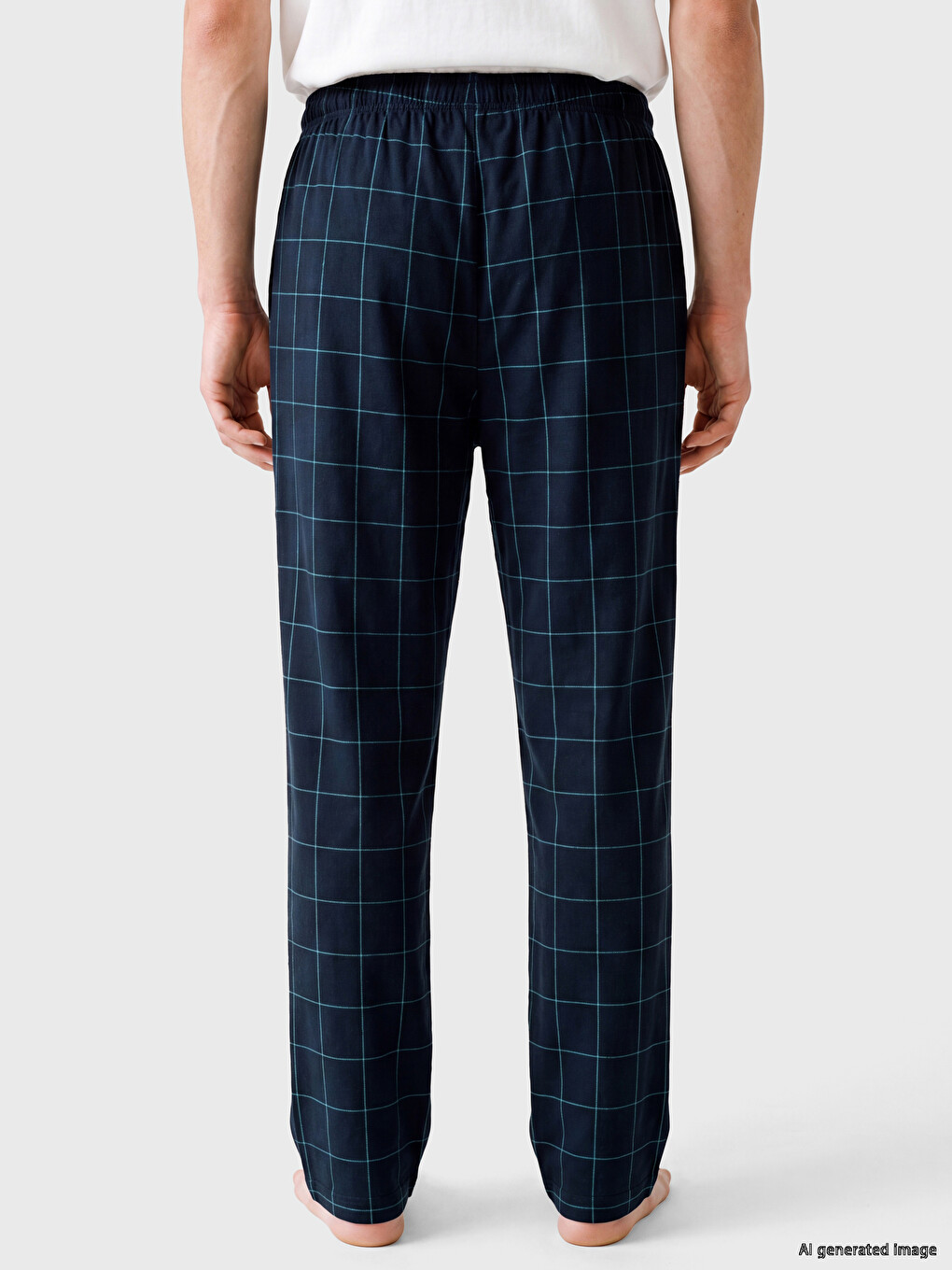Lacivert Regular Fit Ekose Erkek Pijama Alt-2