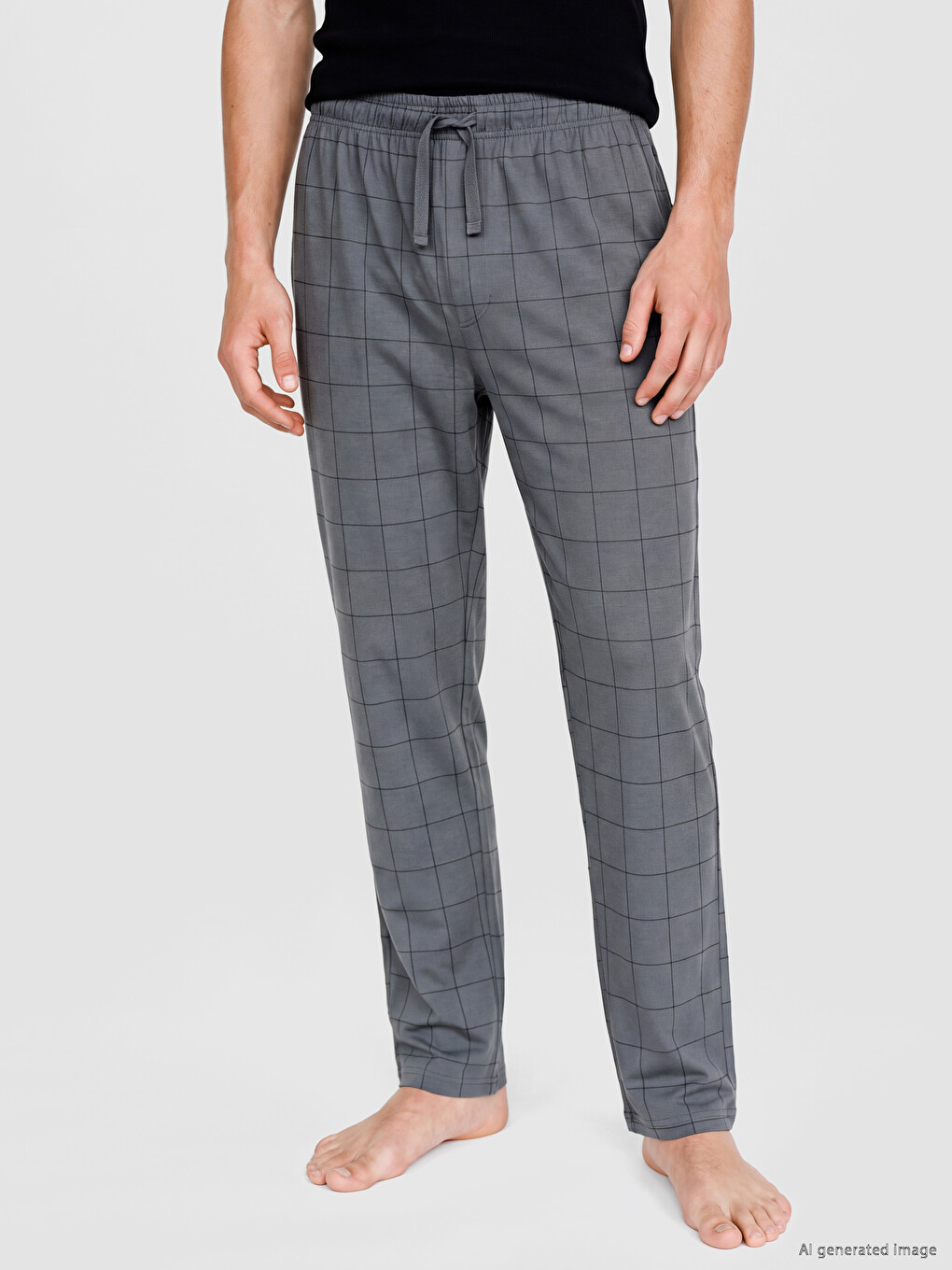 Antrasit Regular Fit Ekose Erkek Pijama Alt-1