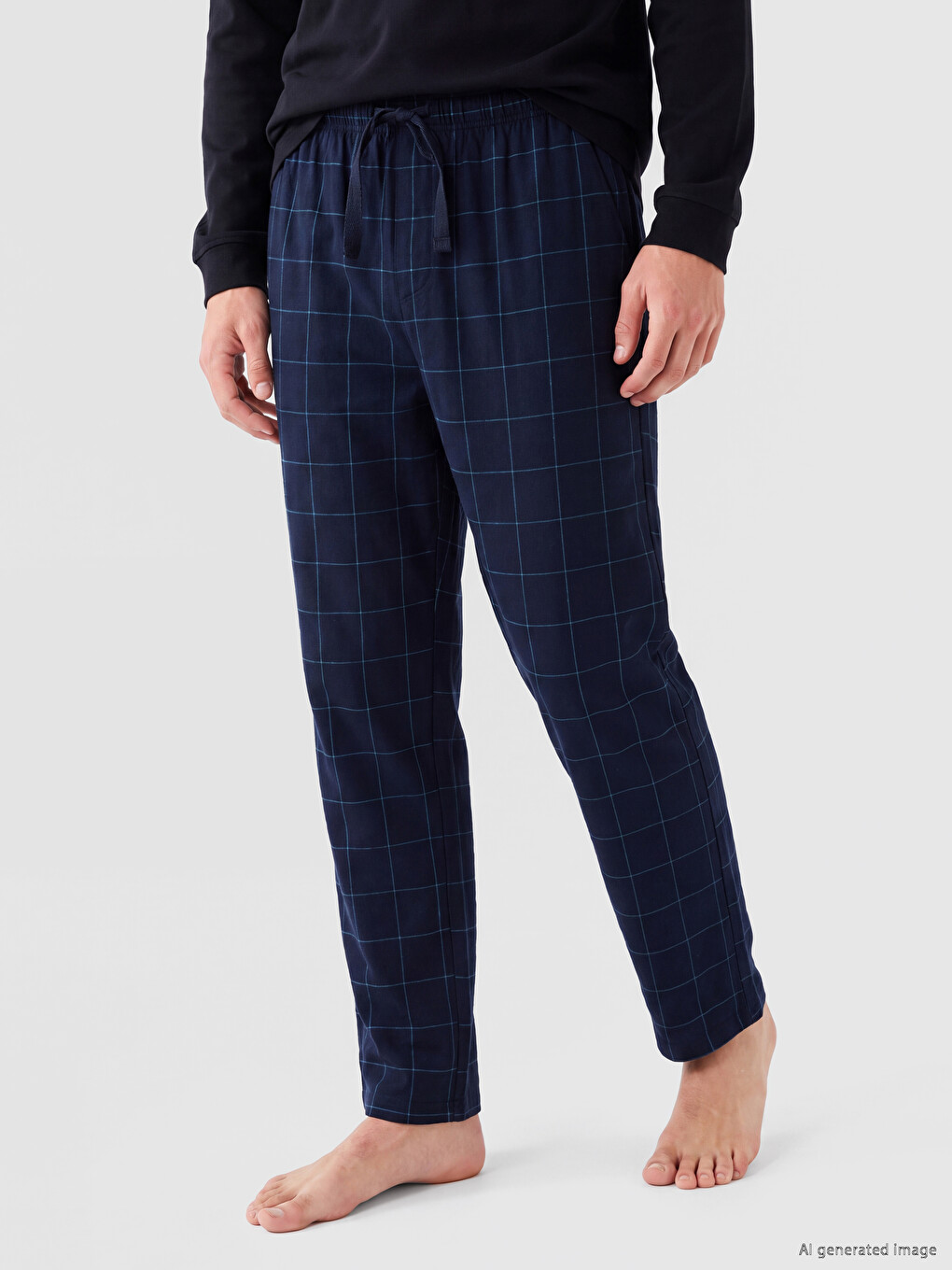 Lacivert Regular Fit Ekose Erkek Pijama Alt-1