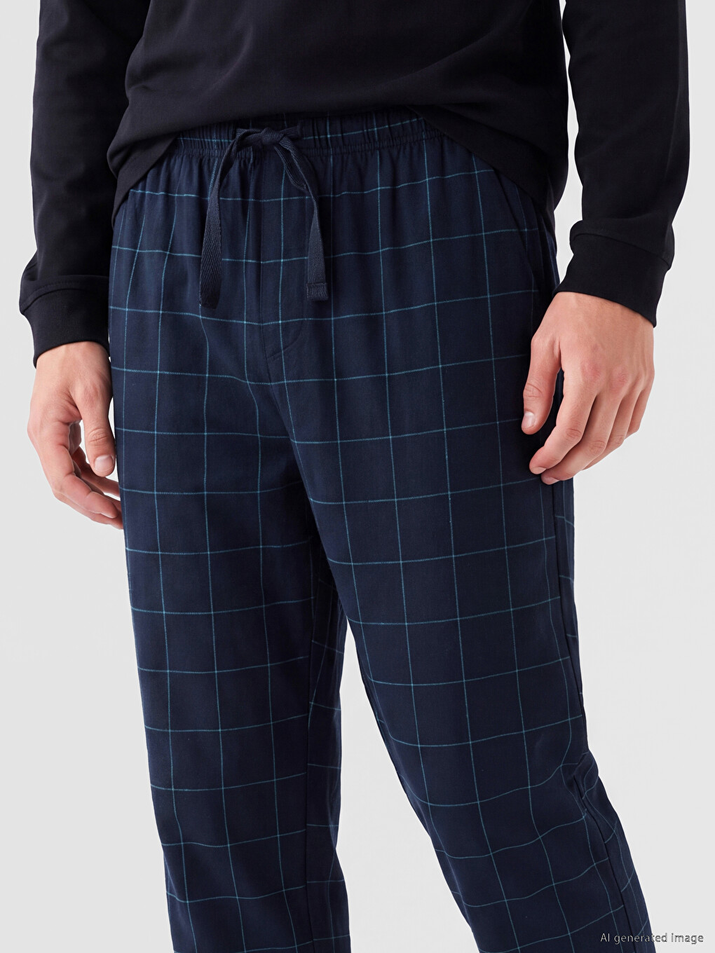 Lacivert Regular Fit Ekose Erkek Pijama Alt-3