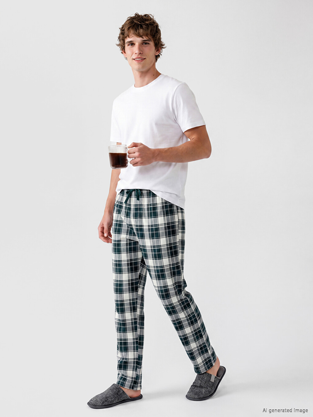Yeşil Regular Fit Ekose Erkek Pijama Altı