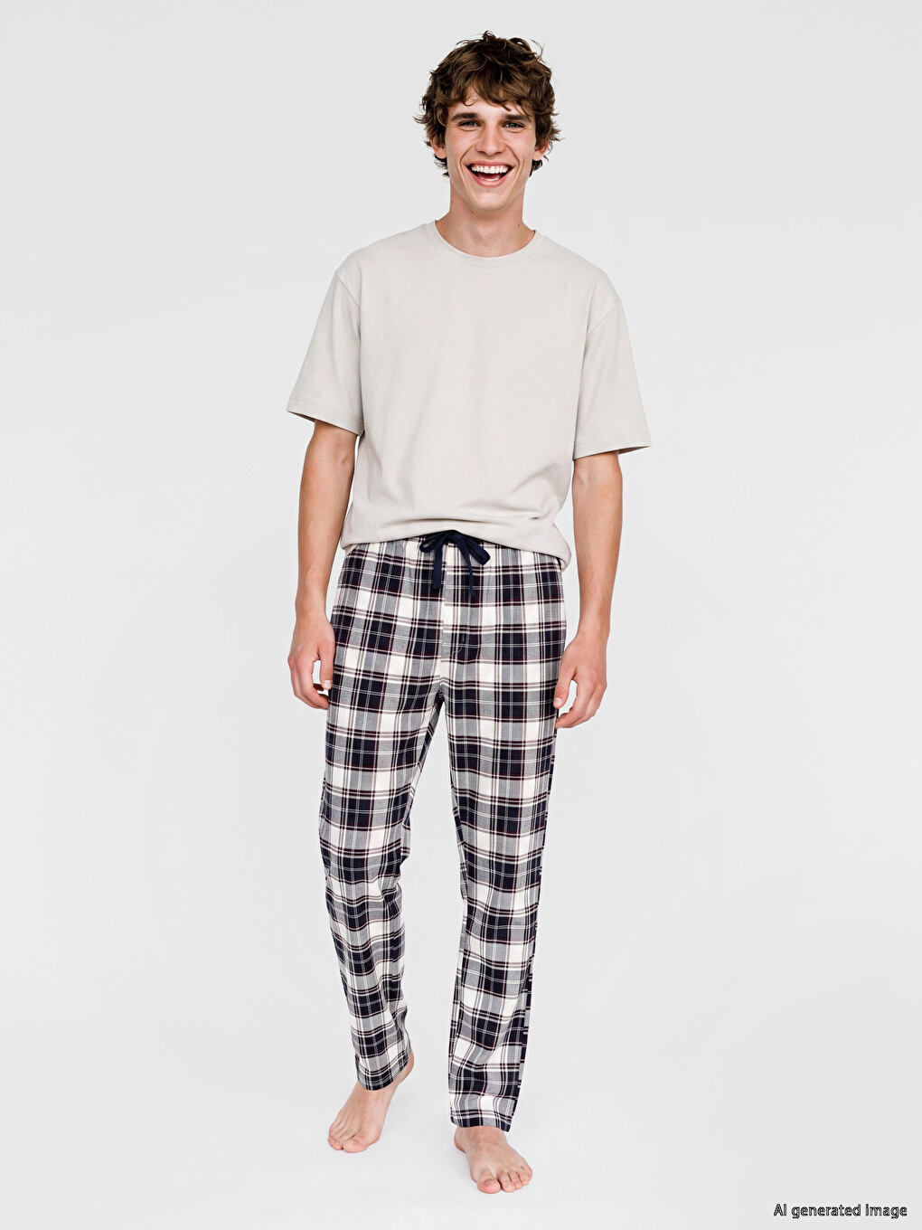 Lacivert Regular Fit Ekose Erkek Pijama Altı